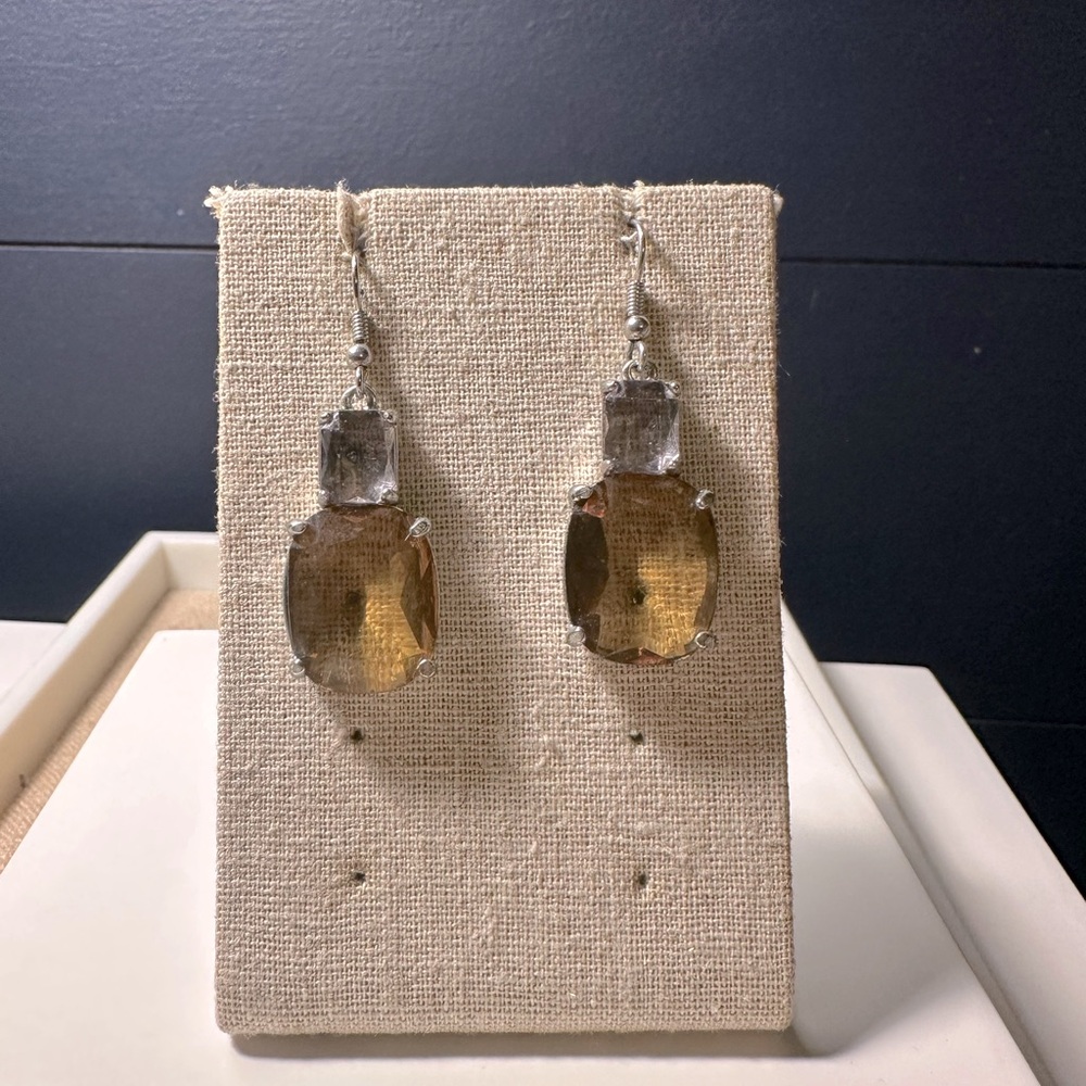 Silver and Brown Crystal Drop Earrings
